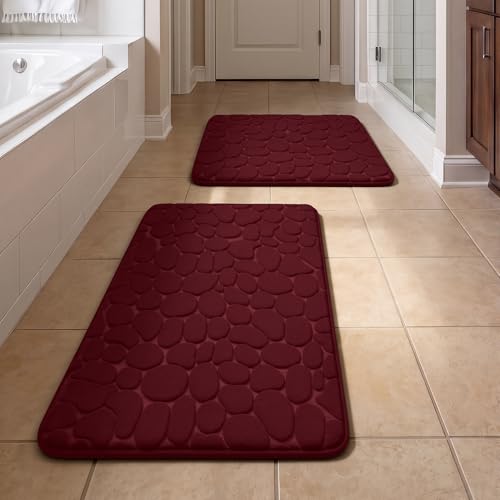 YIHOUSE Bathroom Rugs Mat Set, Memory Foam Bath Mat 2 Piece Red | 17x24&20x32, Non Slip, Water Absorbent, Washable, Bath Mat For Bathroom, Sink and Toilet - color: Dark Red, size: 2' x 1'5" (Rectangular)