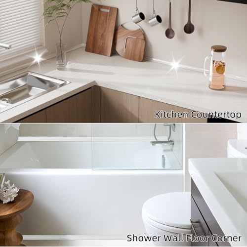 67 Inch Selfadhesive Shower Threshold Water Dam Silicone Waterproof Shower Barrier Water Stopper Bathroom and Kitchen Water Seal Strip for Dry and Wet Separation(White) - color: White, style: 67 Inch