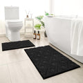 HOMEIDEAS Black Bathroom Rug Set 2 Piece, Soft Microfiber Tufted Bath Mats, Super Absorbent Non Slip, Machine Washable Bathroom Rugs for Tub, Shower and Floor, 20" x 32" Plus 16" x 24" - color: Black