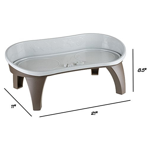 Elevated Pet Feeding Tray - 21″ x 11″ x 8.5″ Raised Dog Bowl Stand with Splash Guard and Non-Skid Feet - Comfortable Mealtime for Dogs and Cats by PETMAKER (Brown/Gray)