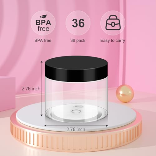 Loretoy 36 Pack 6 OZ Household Plastic Jars with Lids, BPA Free, Reusable, Refillable Transparent Cosmetic Containers for Bath Salts, Cosmetics, Powders, Beauty Product and Small Accessories, Black - color: Black, size: 6 Ounce