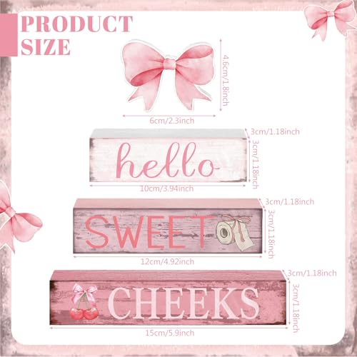 Cinnvoice 4 Pcs Pink Bow Bathroom Decor Farmhouse Bathroom Decoration Hello Sweet Cheeks Table Centerpiece Gift for Christmas Valentines Back to School - style: Pink Bow Hello Sweet Cheeks