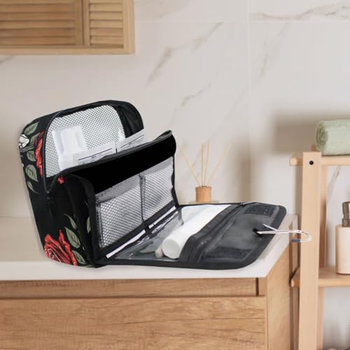 MNSRUU Hanging Toiletry Bag Gothic Skull Rose Travel Makeup bag for Toiletries Portable Travel Toiletry Organizer Cosmetic Bags with Hanging Hook - color: Skull I 4148