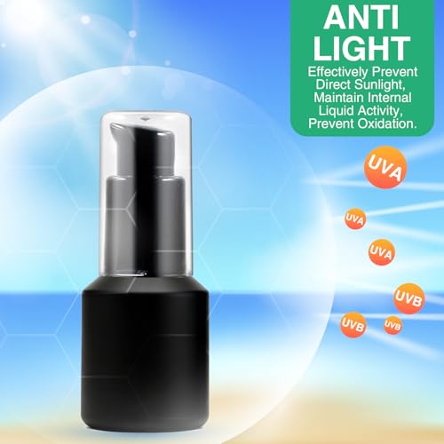 3PCS 15ML/0.5OZ Empty Black Frosted Glass Bottles with Pump Refillable Vial Cosmetic Dispenser Jars Storage Travel Lotion Container Portable Sample Bottle for Toiletries,Foundation,Cream,Gel,Lotion - color: Black, size: 0.5 OZ
