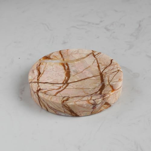Natural Pink Marble Soap Dish, Round Small Jewelry Dish, Sponge Holder for Bathroom, Kitchen - color: Pink Marble
