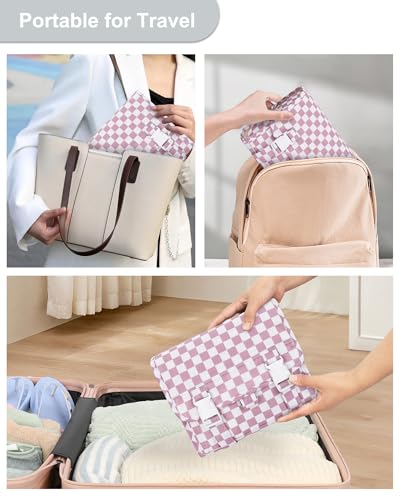 Small Hanging Toiletry Bag for Men and Women, Portable Hanging Organizer for Travel-Sized Dopp Kit, Makeup Accessories, Waterproof Toiletries Organizer with 3 Compartments for Outdoor - Plaid Purple - color: 02 Checkboard Purple, size: Small