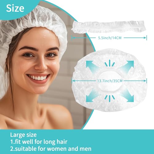 Disposable Shower Caps 100pcs - Large Clear Plastic Shower Cap for Women Men Long Hair Reusable Waterproof Deep Conditioning Oil Treatment Hair Cap for Sourdough Bread Hair Dye Travel Essential