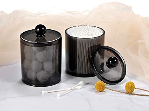 SheeChung 2-Pack Qtip Holder,Clear Black Acrylic Apothecary Jar,Bathroom Jars with Lids - Shatterproof Qtip Holder Dispenser for Bathroom Vanity - 10oz Small Cotton Ball & Swab Storage Canisters - size: 2pack