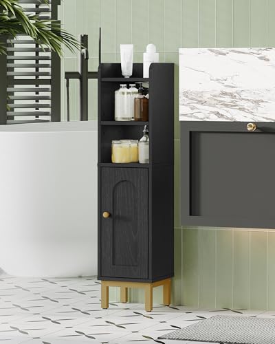 Hzuaneri Bathroom Storage Cabinet, Small Corner Floor Cabinet with Door and Shelves, Narrow Toilet Paper Holder, Bathroom Organizer with Adjustable Shelf, for Small Spaces, Black BC08206X - color: Black, size: 7.9"D x 7.9"W x 32.7"H