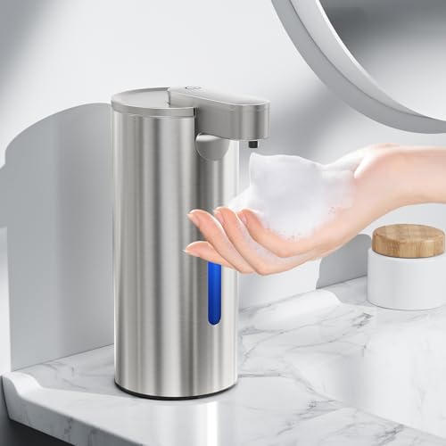 Fantictas Touchless Foaming Soap Dispenser, Stainless Steel Automatic Foam Soap Dispenser, USB-C Rechargeable Sensor Pump with 3 Adjustable Levels, 11.5 oz for Bathroom & Kitchen - color: Stainless Steel, style: Foam