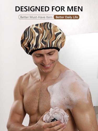 Years calm Shower Cap for Men, Waterproof Reusable Hair Cap with Dual-Layer Design, Reversible Double-Sided Use, Stretchable Elastic Band, Comfortable Fit for Shower, Gym, Hair Care & Travel - color: Brown