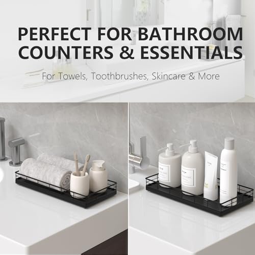 Toilet Paper Basket Organizer, Oak Wood Toilet Tank Tray with Metal Frame | Bathroom Counter Top Storage for Toilet Paper, Wipes & Decor, Modern Narrow Back of Tank Shelf Organizer, Black - color: Black, size: 13" x 6.5" x 2"
