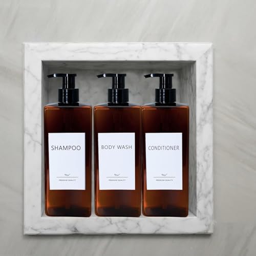 Shampoo and Conditioner Dispenser Set, 6PCS Refillable Shampoo and Conditioner Bottles with Labels, 500ml Soap Dispenser 16.9oz Shower Dispenser Square Pump Bottle for Bathroom and Kitchen - Amber - color: Amber - 6pack 16.9oz