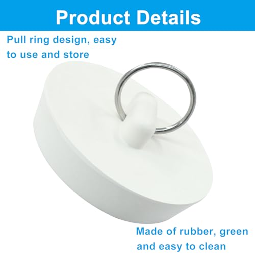 2 Pack Rubber Drain Stopper, White, 2 Inch | Durable, Fits Bathtub Drain Plug, Hanging Ring, For Kitchen and Bathroom - style: 2 Inch
