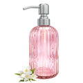 16 OZ Pink Glass Soap Dispenser Glass Soap Dispenser,Clear Pink Stripe Bathroom Hand Soap Dispensers with Stainless Steel Pump, Pink Kitchen Hand Soap Dispenser with Brushed Nickel Pump - color: Pink+brushed Nickel Pump, size: 1-Pack