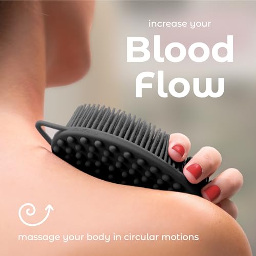 MainBasics Silicone Body Scrubber Dual-Sided, Black, Massage | Shower Scrubber with Massage Nodes, Silicone Loofah Alternative for Deep Clean - color: Black, size: Massage