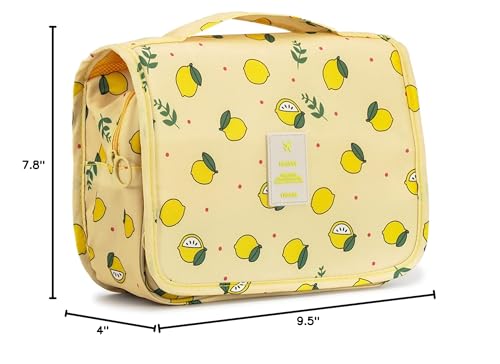 L&FY Hanging Travel Toiletry Bag Women's Cosmetic Organizer Makeup Pouch Men's Shaving Kits With Handle (Yellow Lemon) - color: Yellow Lemon, size: Compact Size