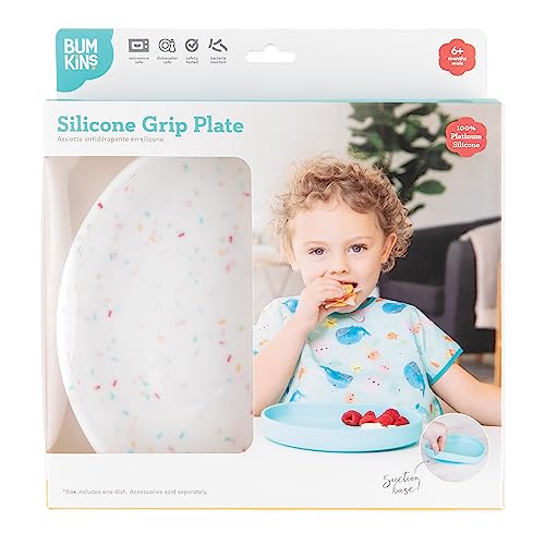 Bumkins Toddler and Baby Suction Plate, Silicone Grip Dish for Babies and Kids, Baby Led Weaning, Children Feeding Supplies, Non Skid Sticky Bottom, Platinum Silicone, 6 Months Up, Vanilla Sprinkles - color: B6 Vanilla Sprinkle-GP
