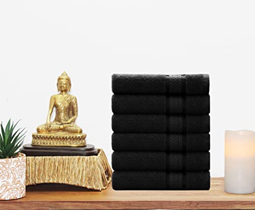 COTTON CRAFT Ultra Soft Hand Towels - 6 Pack -16x28-100% Cotton Face Towel Set - Absorbent Quick Dry Everyday Luxury Hotel Bathroom Kitchen Spa Gym Shower Pool Camp Travel Picnic - 580 GSM - Black - color: Black, size: 6 Pack Hand Towels