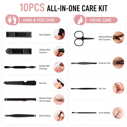 OKOMER Nail Clipper Set - Professional Manicure Set 10 PCS Stainless Steel Nail Kit with Travel Case, Nail Clippers Set Gift for Men Women - size: Small (Pack of 1)