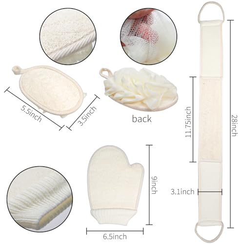 Natural Loofah Bath Set, Back Scrubber Exfoliating Glove for Deep Clean Skin Bath 3 Pack