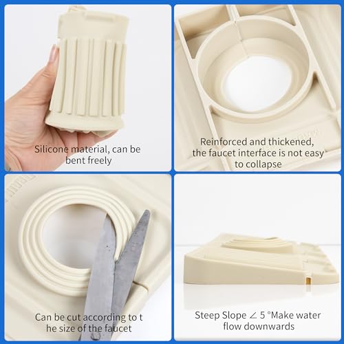 Sink Splash Guard, Sink Organizer Faucet Handle Drip Catcher Mat for Home & Kitchen Sponge Holder for Kitchen Sink Silicone Mats for Kitchen Counter (12.6''x4.0'' White)