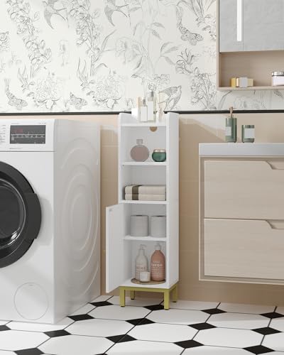 Hzuaneri Bathroom Storage Cabinet, Small Corner Floor Cabinet with Door and Shelves, Narrow Toilet Paper Holder, Bathroom Organizer with Adjustable Shelf, for Small Spaces, White BC38213G - color: White, size: 7.9"D x 9.8"W x 35.4"H