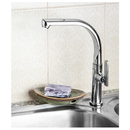 Ceramic Soap Dish with Self Draining Tray for Bar Soap, Bathroom, Kitchen (Green No.3) - color: Green No.3