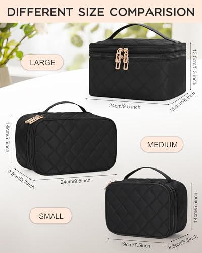 Relavel Travel Makeup Bag, Large Cosmetic Bag with Separate Makeup Brush Compartment, Cute Make Up Pouch for Women, Double Layer Toiletry Organizer Bag for Travel - Black - color: 01-Black, size: X LARGE