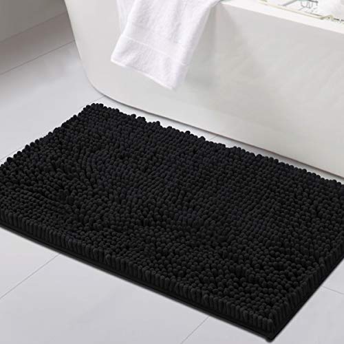 H.VERSAILTEX Bathroom Rugs Bath Mat Bath Rugs Bath Mats for Bathroom Non Slip Extra Thick Buncy Soft Chenille Bath Rug Fulffy Shag, Indoor Rug Carpet for Entry Living Room (Black, 20" x 32") - color: Black, size: 20" x 32"