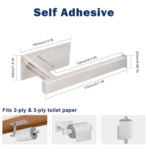 NearMoon Toilet Paper Holder Self Adhesive, Premium Thick SUS304 Stainless Steel Square Rustproof Toilet Roll Holder no Drilling for Bathroom, Kitchen, Washroom (Brushed Nickel) - color: Brushed Nickel