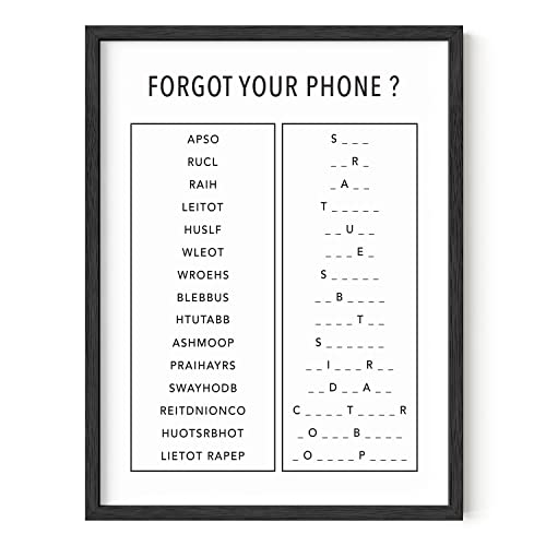 HAUS AND HUES Funny Bathroom Decor & Signs | Funny Bathroom Unscramble Wall Art, Framed Black and White Guest Bath Sign for Powder Room | 12"x16" - color: Unscramble, size: 12"L x 16"W, style: Black Framed