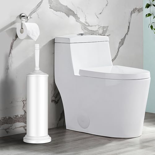 Stainless Steel Toilet Brush and Holder,Toilet Bowl Brush with Long Handle for Bathroom,Toilet Brushes-Space Saving,Covered Brush, Durable, Deep Cleaning,Splash Resistant (White) - color: White