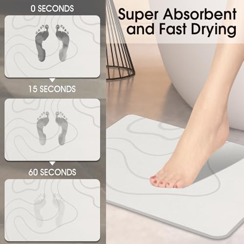 ZIKIBL Stone Bath Mat Diatomaceous Earth Shower Mat Non-Slip Super Absorbent Diatomite Stone Mats for Bathroom Floor/Ktichen Cuonter Quick-Drying Easy to Clean (24''*16''White) - color: White