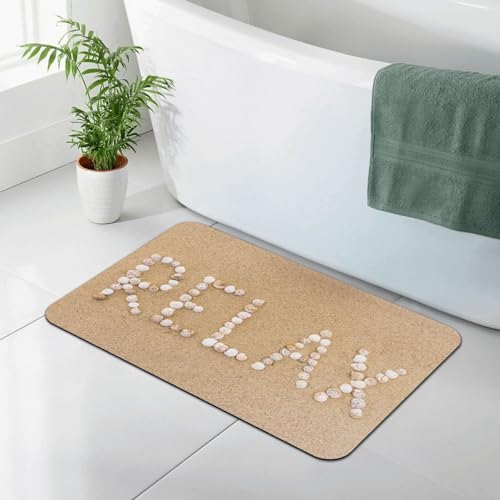 The Word Relaxing Made Up of Beach Seashells Bath Mat Rugs 15.7x23.6 in, Diatomaceous Earth Bathroom Rug Rubber Non-Slip Bathroom Mat for Bathroom Kitchen Floor, Tub and Shower Sink - color: Relaxing