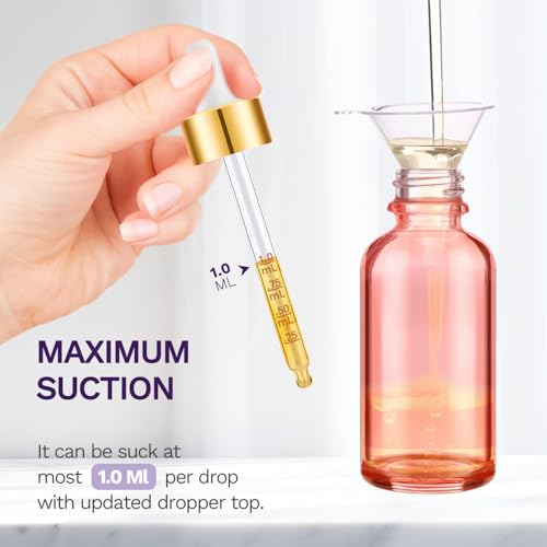 Bumobum 2 oz Glass Dropper Bottles, 2 pack Pink Lab dispensing Bottles for Essential Oils with Funnel, Labels & Pipette, Eye Tincture Bottle with Measured Dropper - color: Pink