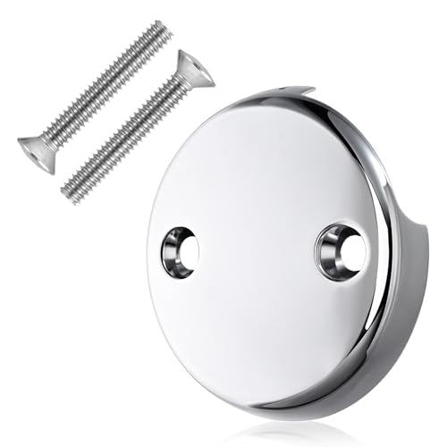Two-Hole Bathtub Overflow Drain Cover 3-1/8" Tub Overflow Plate Drain Block Water Stopper Plug with Two Matching Screws, Spa & Bath Accessories Fits Most Standard Bathroom Tub