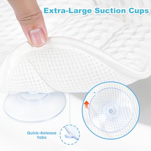 Bath Pillows for Tub, Bathtub Pillow for Neck and Back Support, 6 Non-Slip Suction Cups, Ultra Soft 4D Air Mesh, Washable Bath Accessories Gift for Women and Men, White