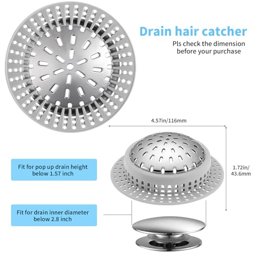 Aluvor Bathtub Drain Hair Catcher Shower Drain Cover Sink Drain Protector | Bathroom Sink & Bathtub Drain Strainer for Pop-Up & Regular Drains, Silver Grey - size: Tall Large-Silver Grey