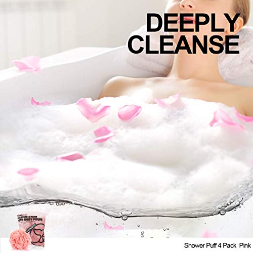 Loofah Sponge Bath Sponge for Women Men 4 Pack (Pink) - style: Pink