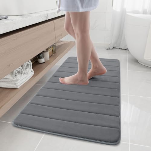 Buganda Memory Foam Bath Mat, 44" x 20", Ultra Soft Bathroom Rugs, Water Absorbent and Machine Washable Bath Rug for Bathroom, Shower, and Tub, Grey - color: Grey, size: 44" X 20"