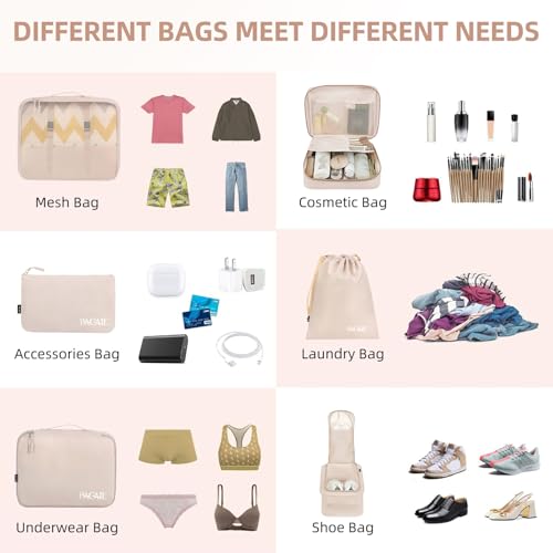 BAGAIL 8 Set Packing Cubes Luggage Packing Organizers for Travel Accessories-Cream - color: Cream, size: 8 Set