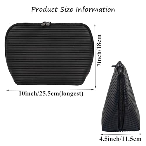 Travel Makeup Bag for Women, Waterproof Stand Up Cosmetic Bag with Brush Holders, Organizer Bag with Compartments, Fold-Down Design for Skincare, Toiletries & Essentials (Black, Medium) - color: Black, size: Medium