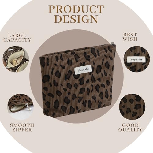 Wudygirl Makeup Bag Travel Cosmetic Bag for Women Small Makeup Pouch with Handle Zipper Cosmetic Pouch Handbag Aesthetic 8.3" x 5.9"(Brown Leopard) - color: Brown Leopard