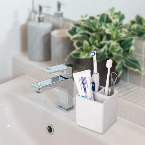 Diatomite Toothbrush Holders Tooth Brush Organizer - Grayish White | Water-Absorbent Material, 3 Slots for Electric Toothbrush and Toothpaste, for Bathroom Countertop, Shower, Vanity - color: Light Gray