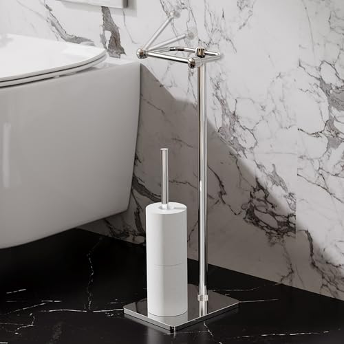 RUACQ Toilet Paper Holder Stand, Bathroom Toilet Paper roll Holder Free Standing with Storage for 4 Rolls, Post Pivoting Design, Stable Weighted Base, SUS304 Stainless Steel(Chrome) - color: Chrome, size: Free Standing with Storage
