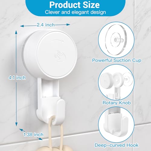 LUXEAR Heavy Duty Waterproof Shower Hooks 2 Pack - Suction Hook, No Drill Damage-Free Removable Reusable Wall Hooks for Bathroom Kitchen Towel Bathrobe Loofah Shower Hooks (Max Load 11LB/5KG) - size: 2 Pack Single