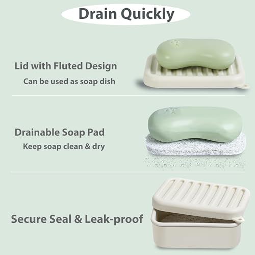 2PC Portable Leakproof Travel Soap Case, Silicone Travel Soap Case, Compact Soap Holder with Drainage Layer, Travel Soap Holder for Camping, Gym, Outdoor (Light-Purple&Rice-White) - color: Light-purple&rice-white