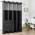 Mrs Awesome No Hook Shower Curtain with Snap-in Liner Less Time On/Off, Embossed Waffle-Look Textured Fabric Shower Curtain for Bathroom, Soft & Lightweight, 71x74, Black - color: Black, size: 71"W x 74"L (Pack of 1)
