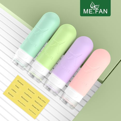 ME.FAN Travel Bottles for Toiletries,3oz Silicone Travel Size Containers, TSA Approved Squeezable Portable Split Bottle, Travel Accessories for Conditioner Shampoo Lotion - 4 Pack Bright - color: Bright
